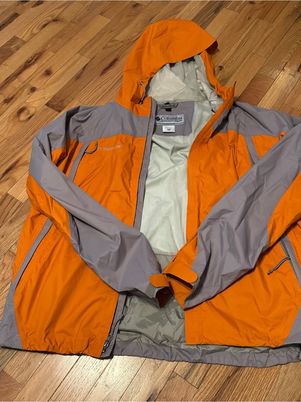 Titanium Orange and Gray Men's Rain Jacket with Hood